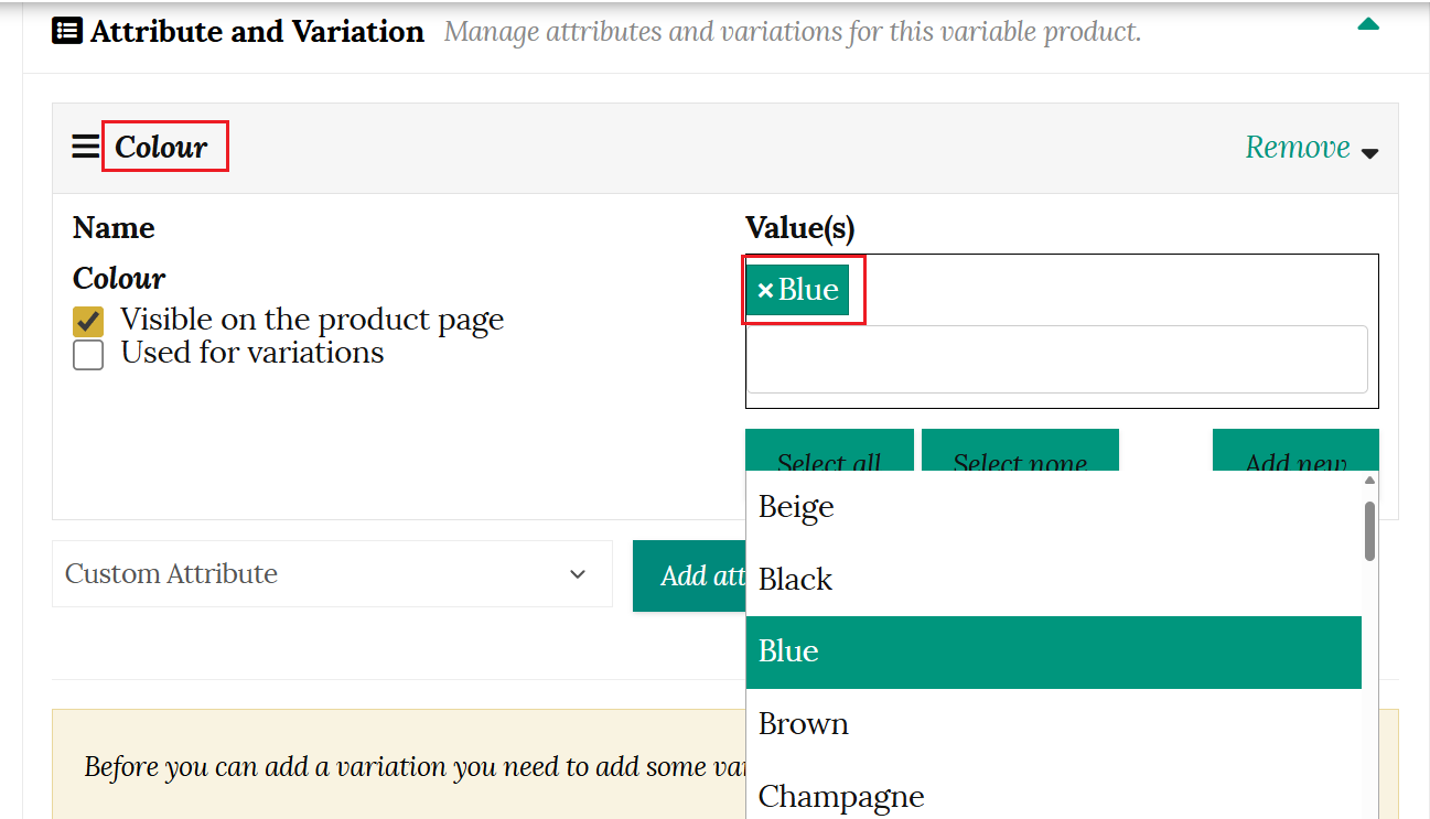Add variation to attribute