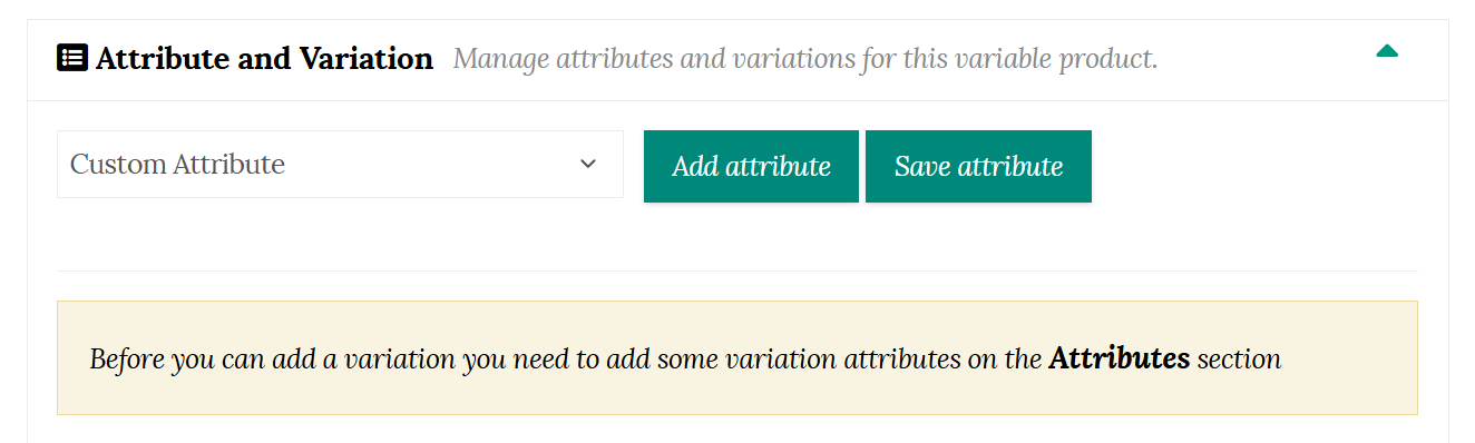 Attribute and Variation section