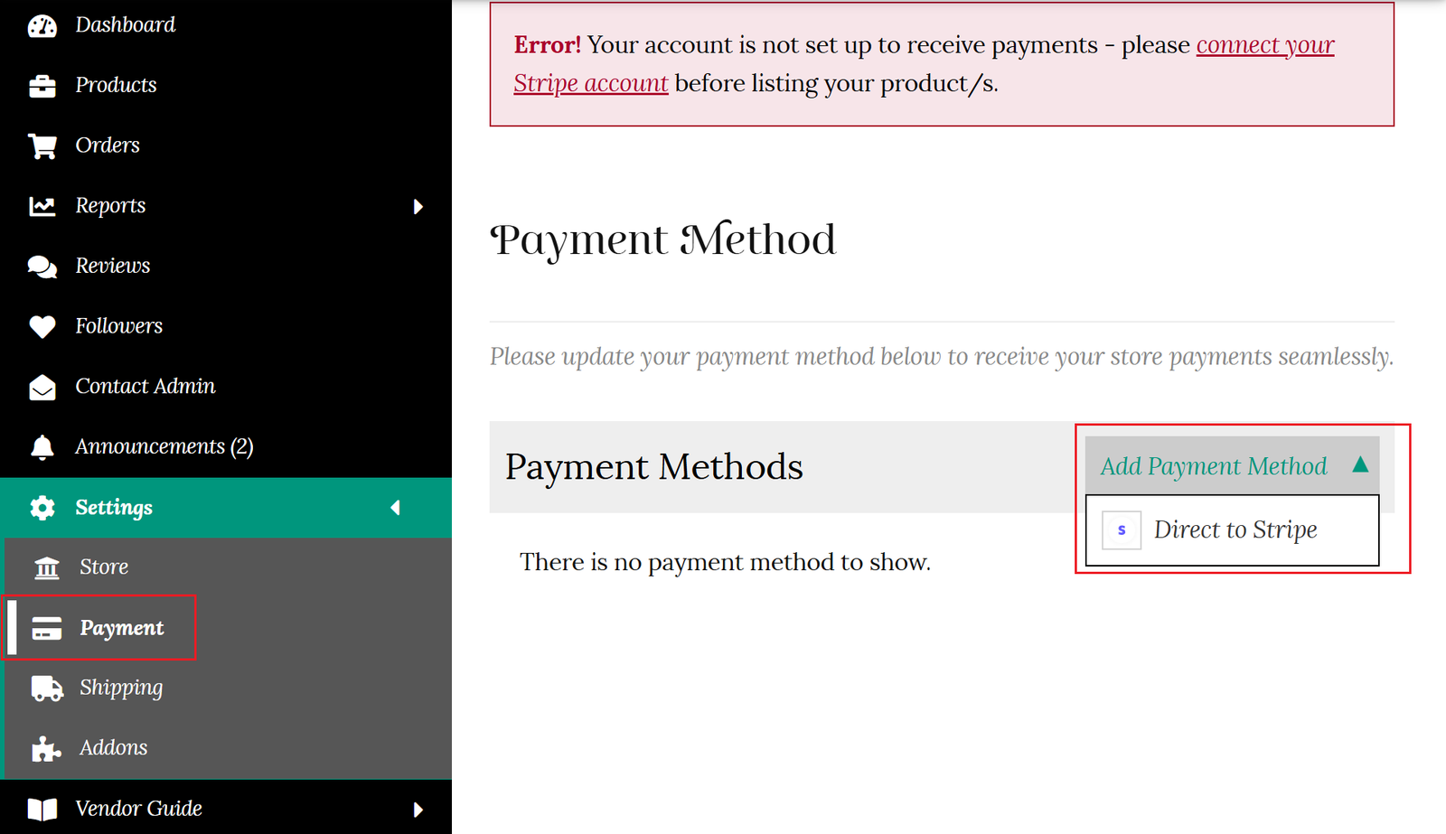 Connect payment method