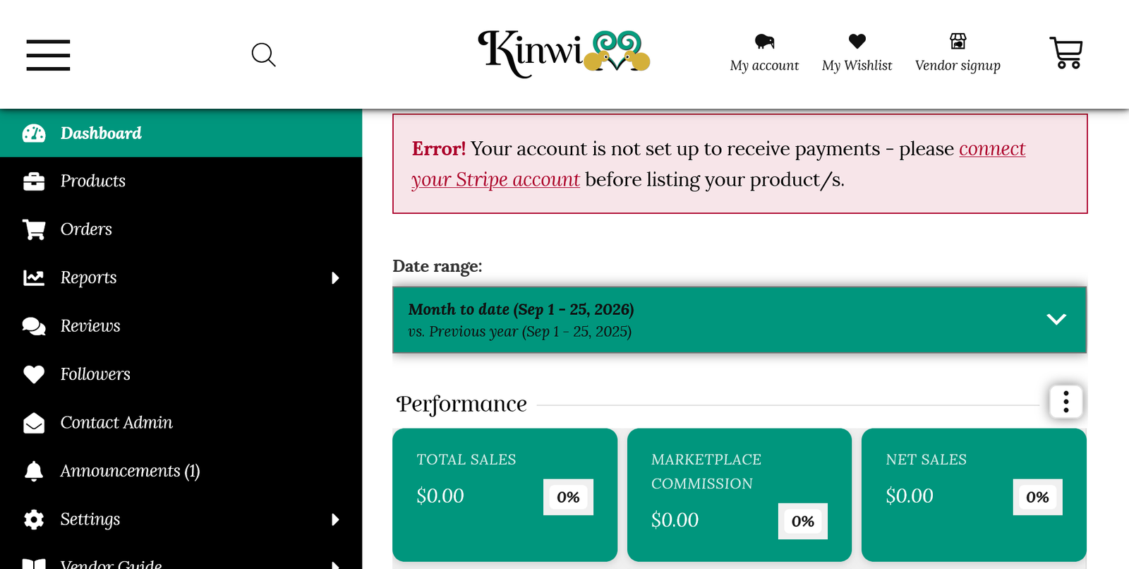 Error your account is not set up to receive payments