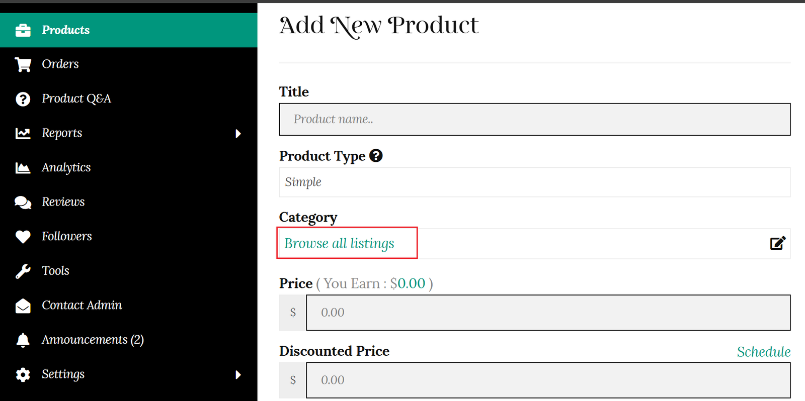 Select a category for your product