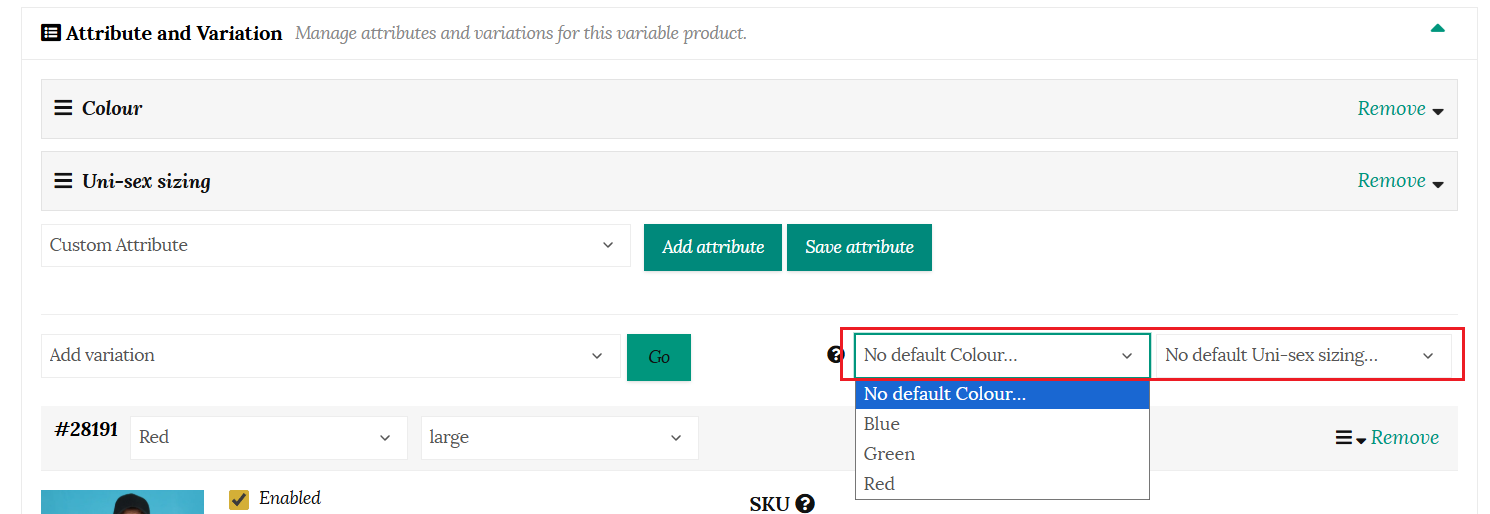 Set default variation gallery image