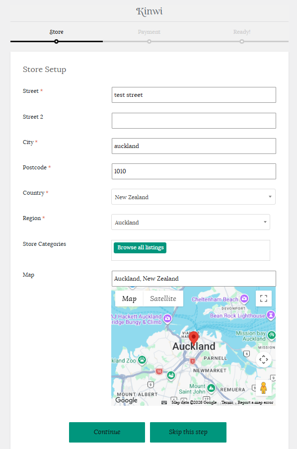 Store setup in wizard