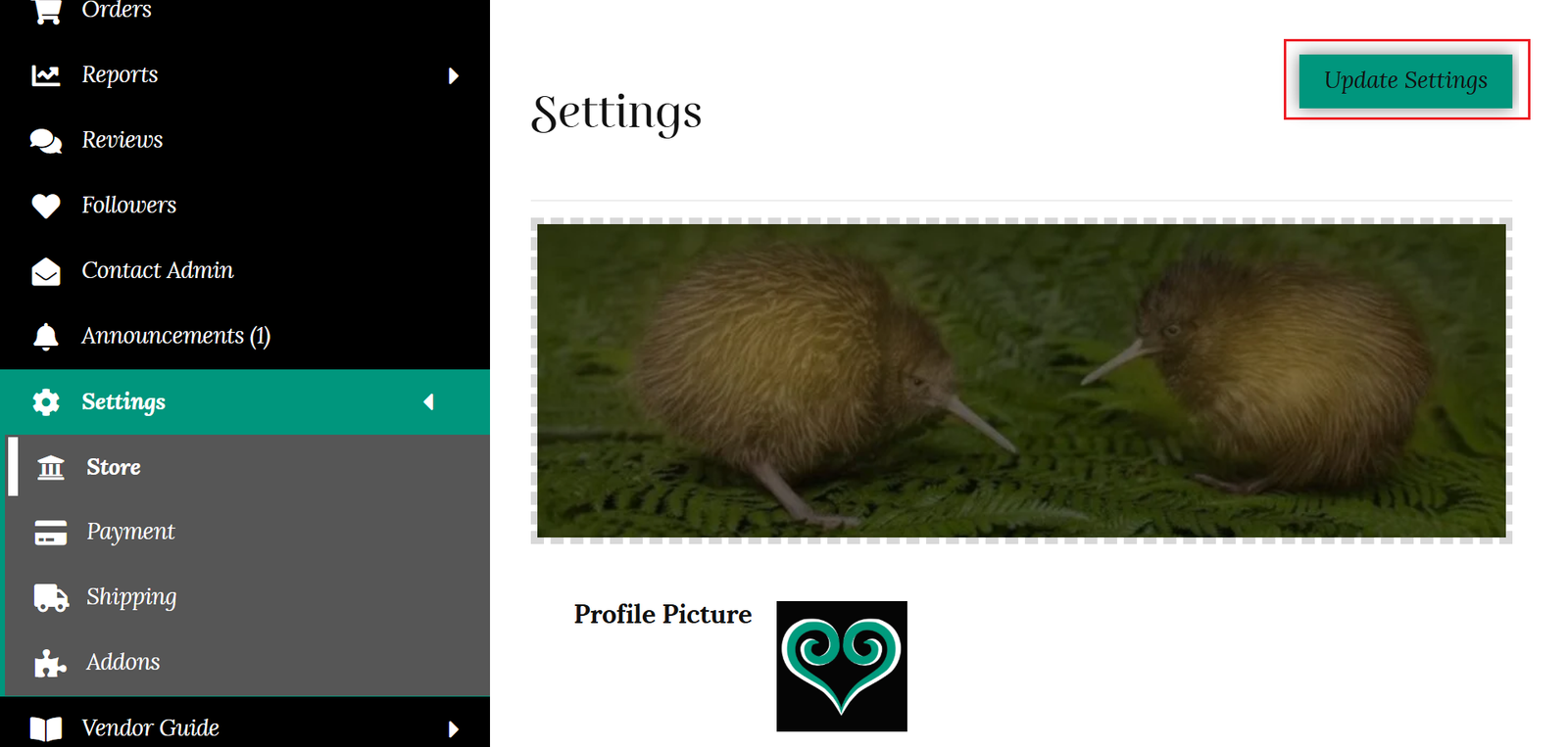 Update Settings button for store