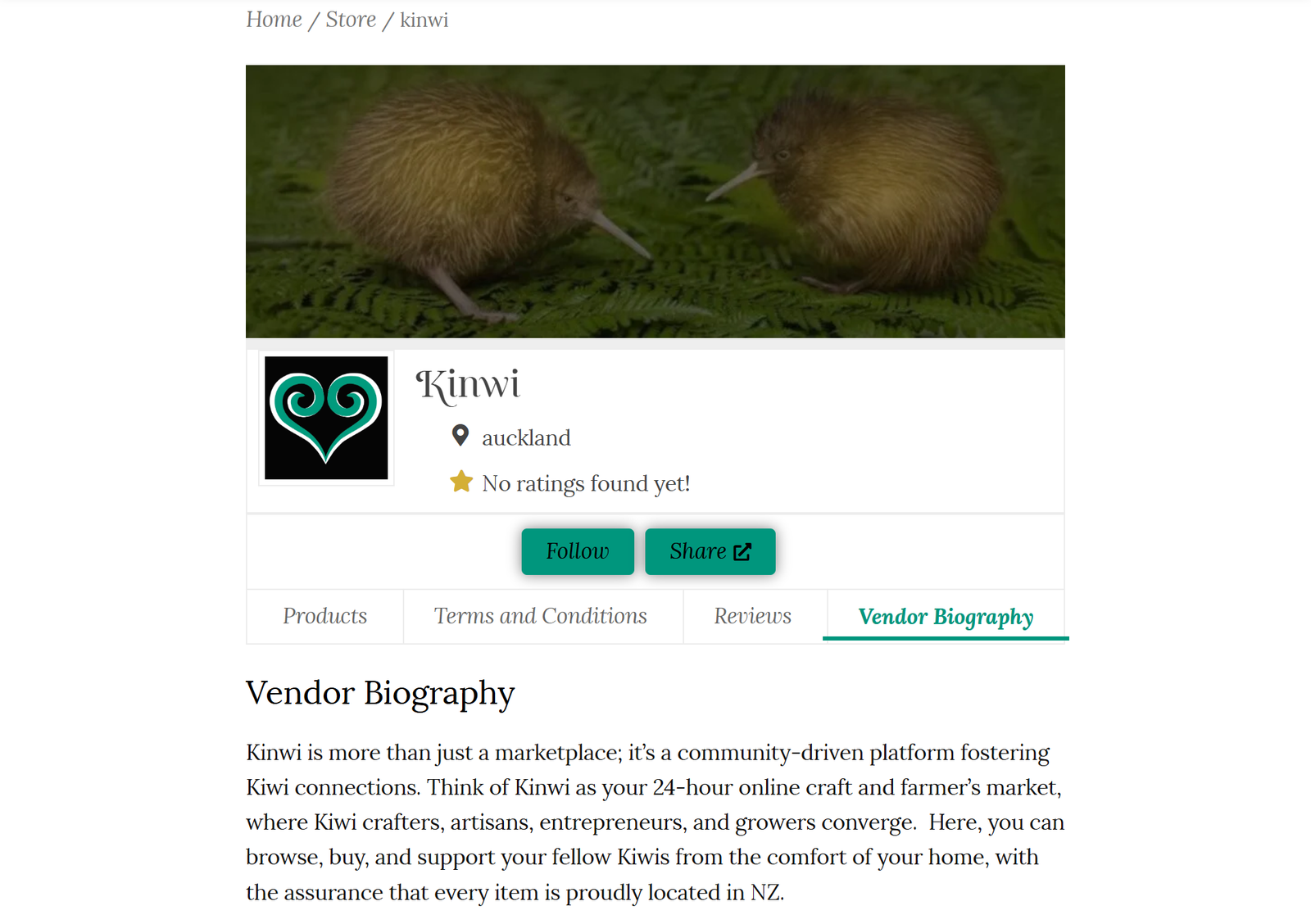 Vendor biography tab in store