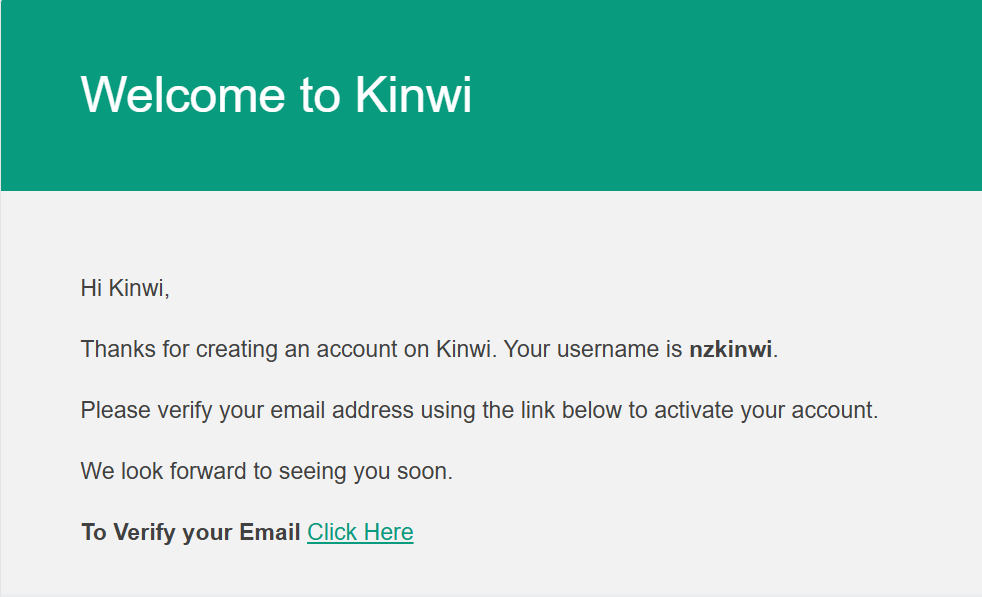 Verify email for Kinwi vendor account