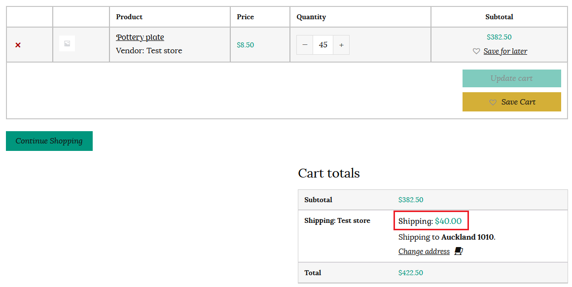 45 plates in cart shipping example