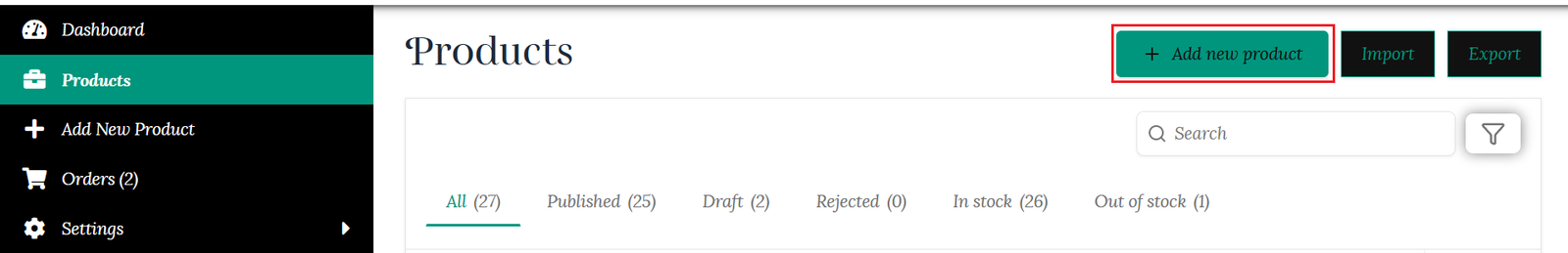 Add New Product in Products tab