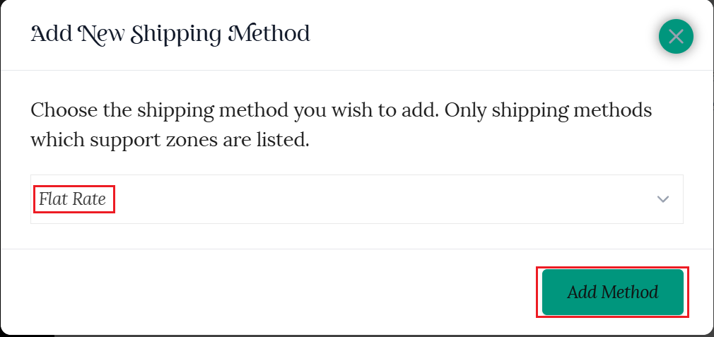 Add new shipping method popup