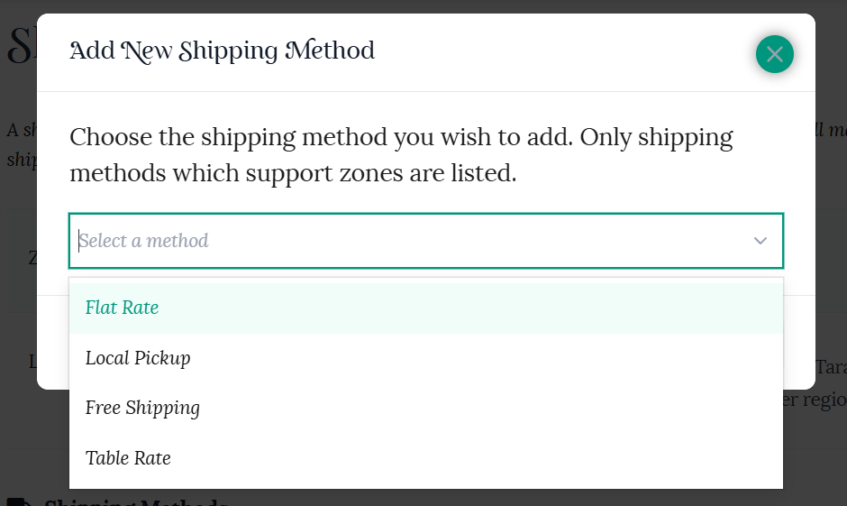 Add shipping method popup