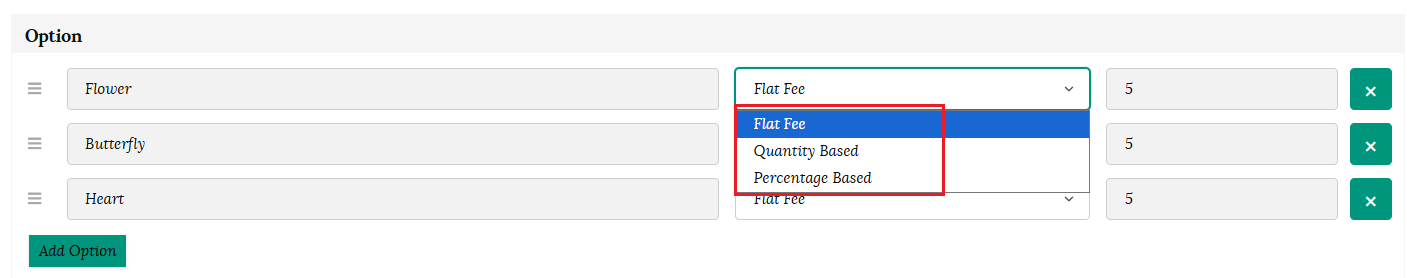 Addon fee options