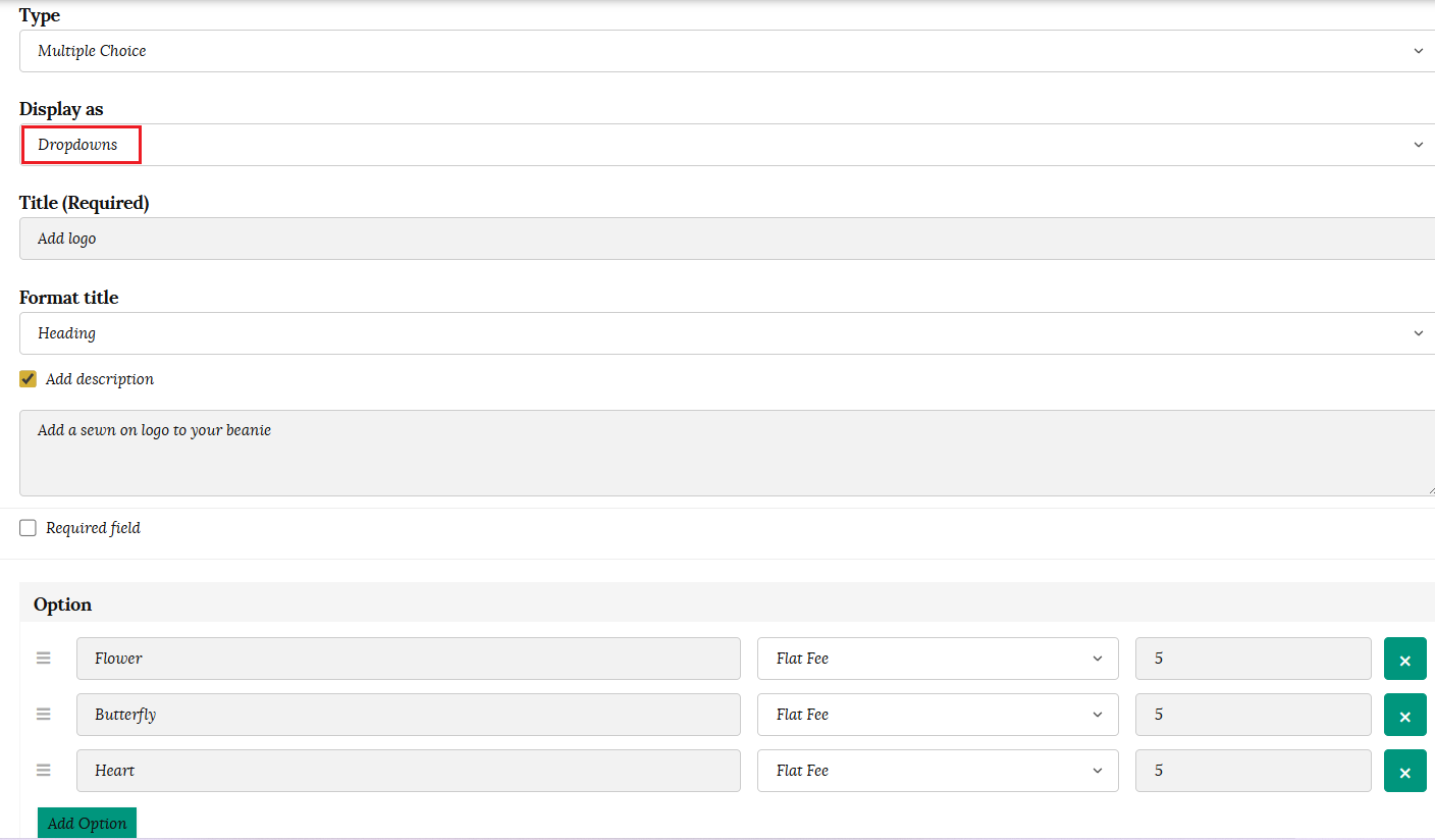 Beanie example dropdowns addons