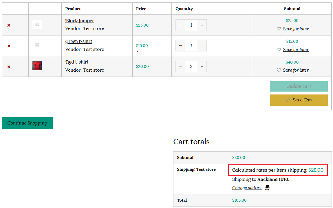 Calculated rates per item shipping in cart