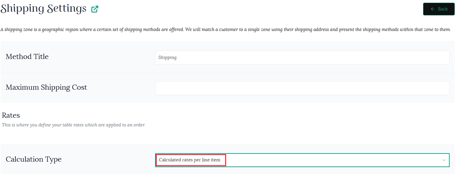 Calculated rates per line item fo shipping