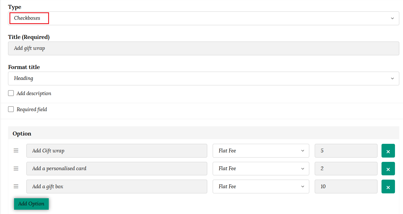 Checkboxes product addon