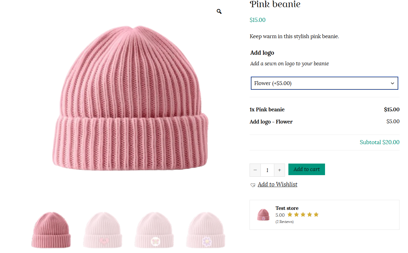 Dropdown addon in product page