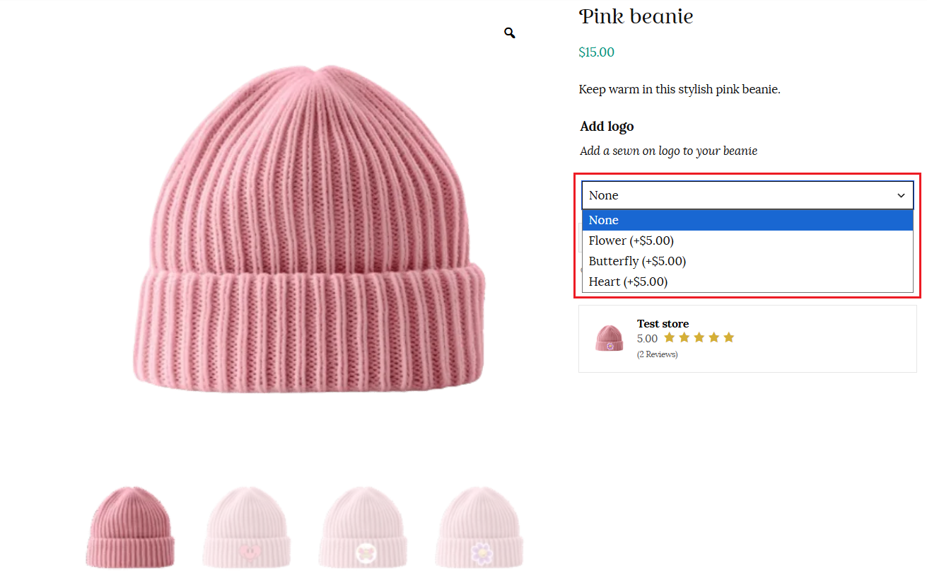 Dropdown addon on product page