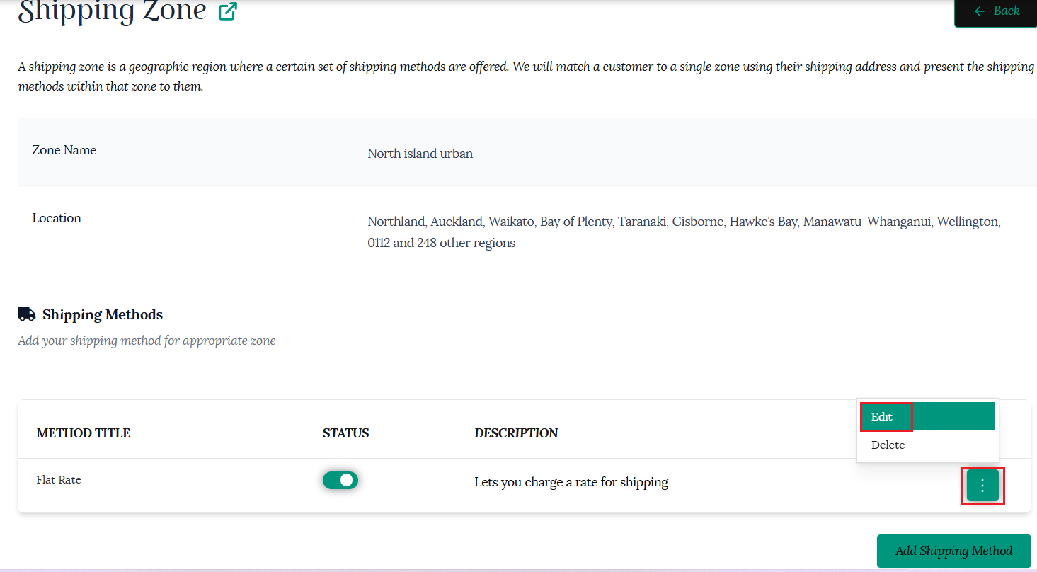Edit shipping method