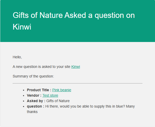 Email about a question being asked