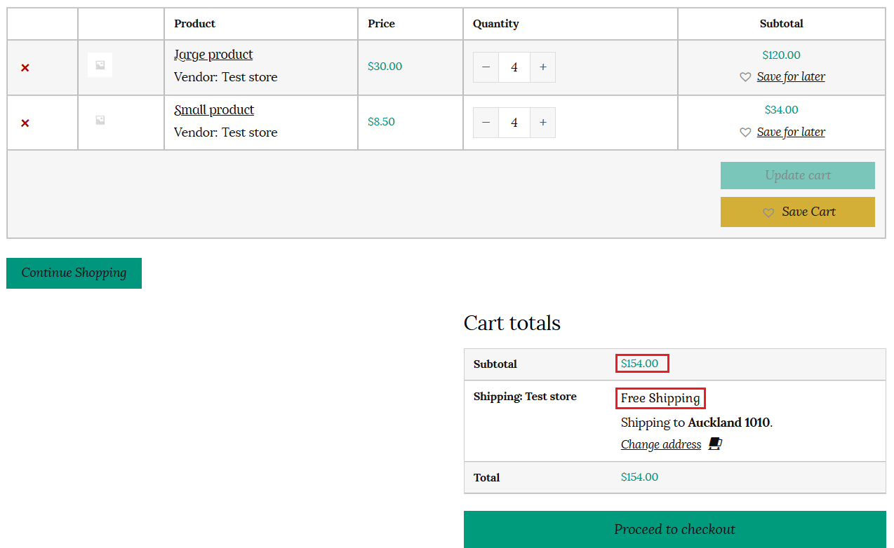 Free shipping in cart