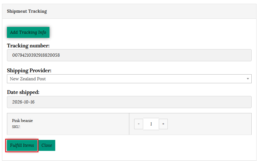 Fulfill items button on order confirmation