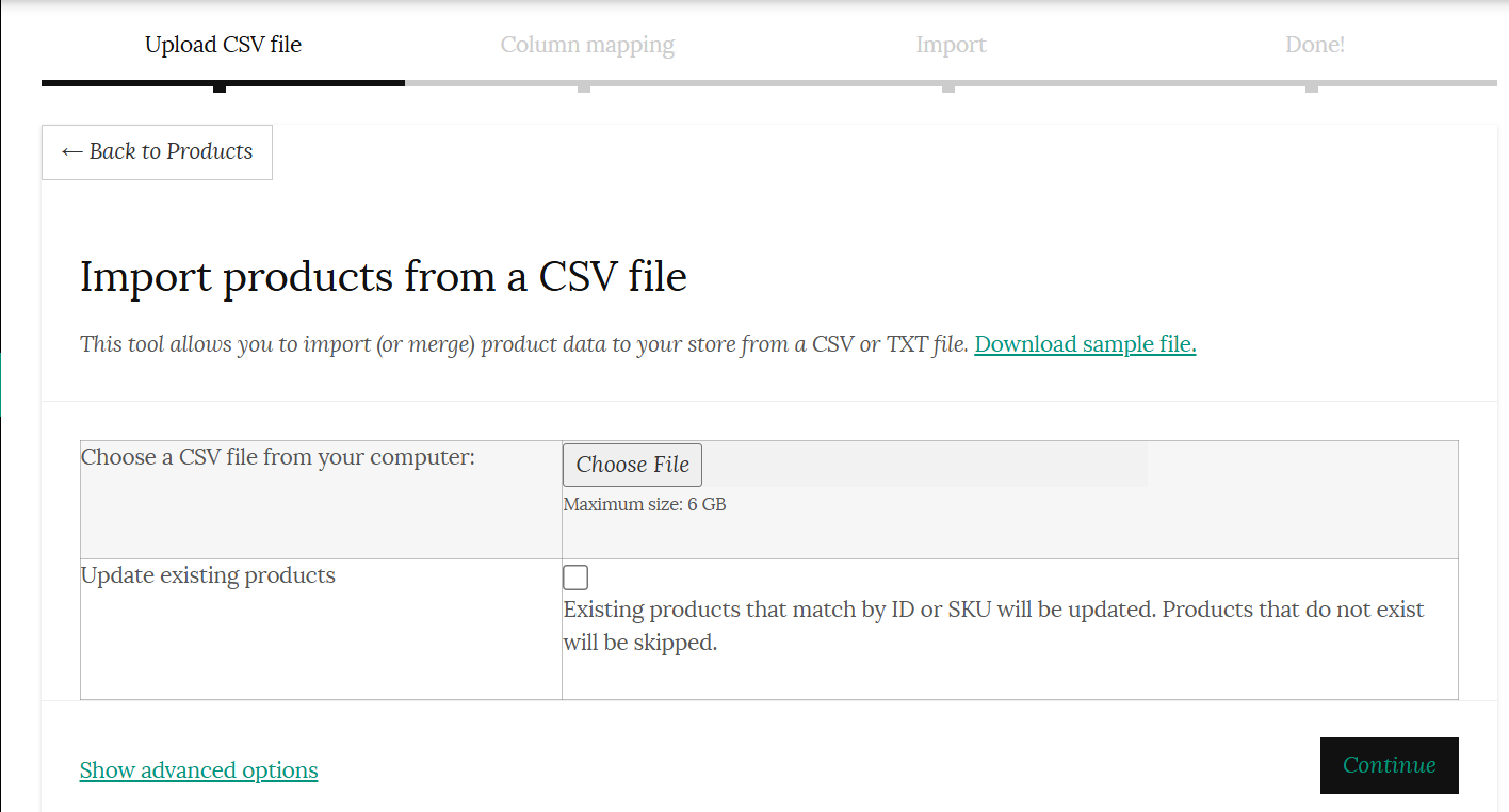 Import products from a CSV file