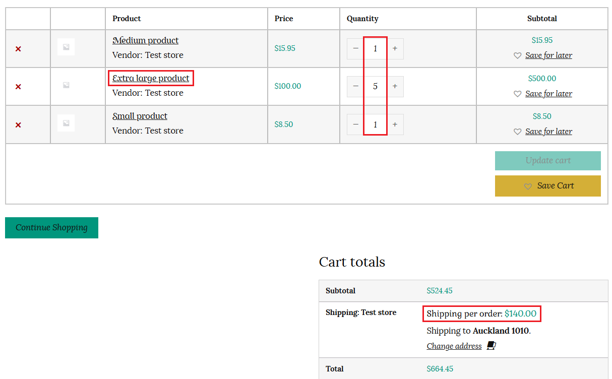 Item count shipping option in cart