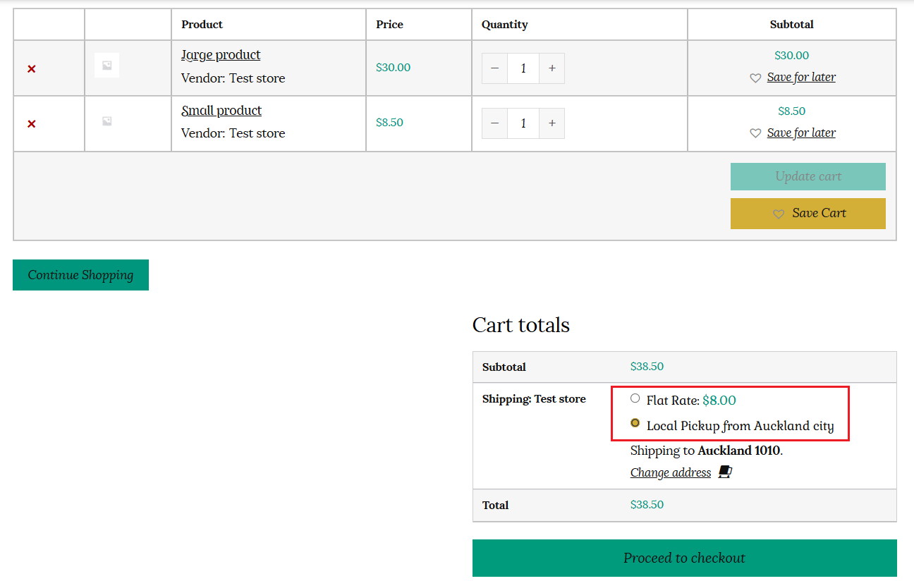Local pickup option in cart