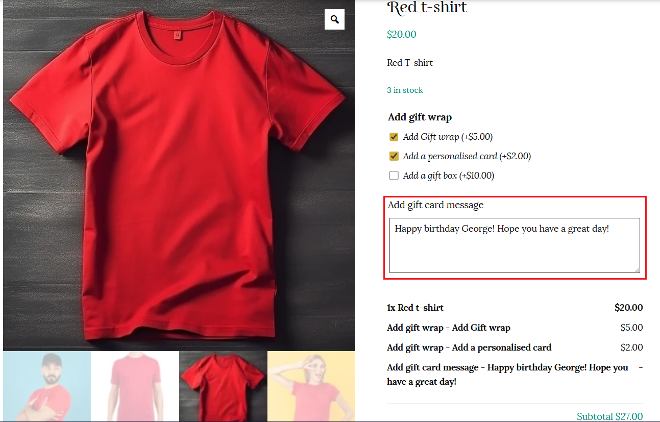 Long text addon on product page