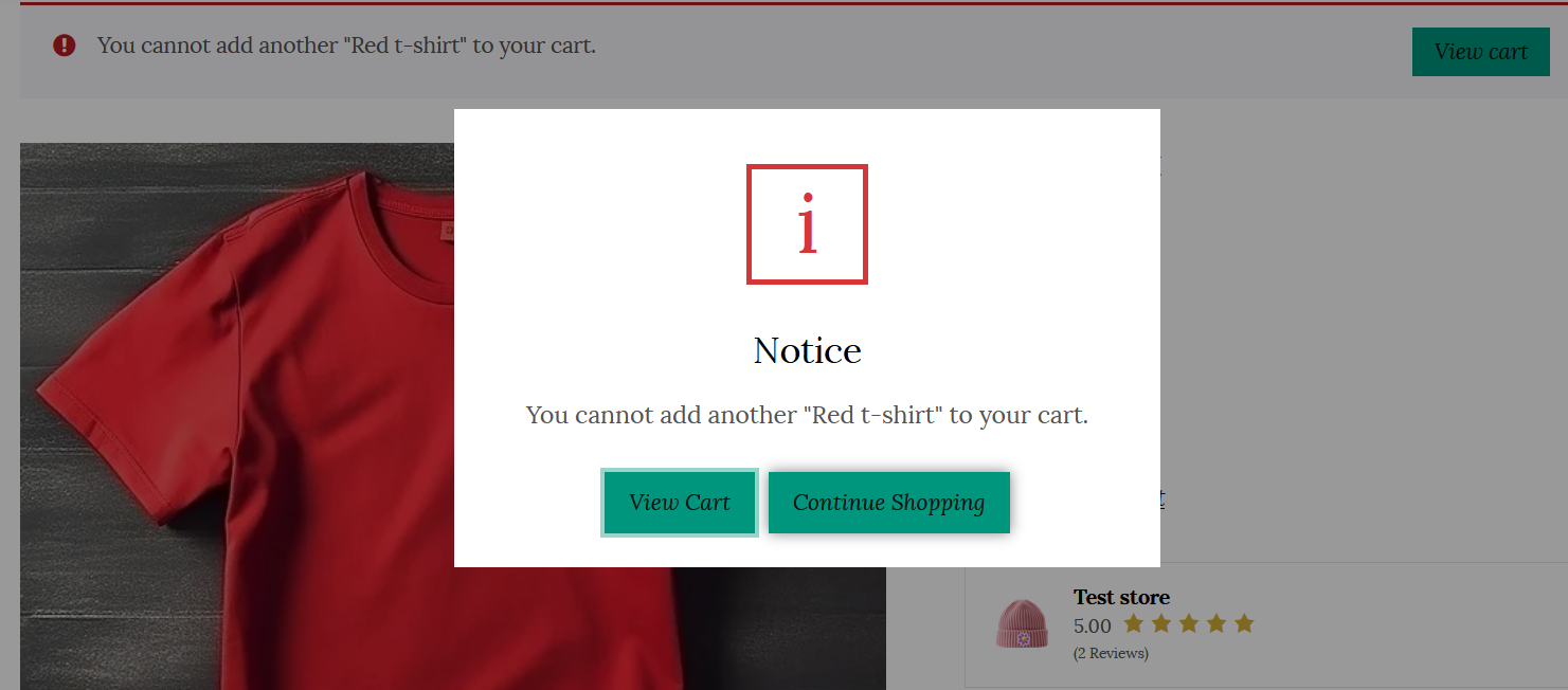 Only purchase one item notification