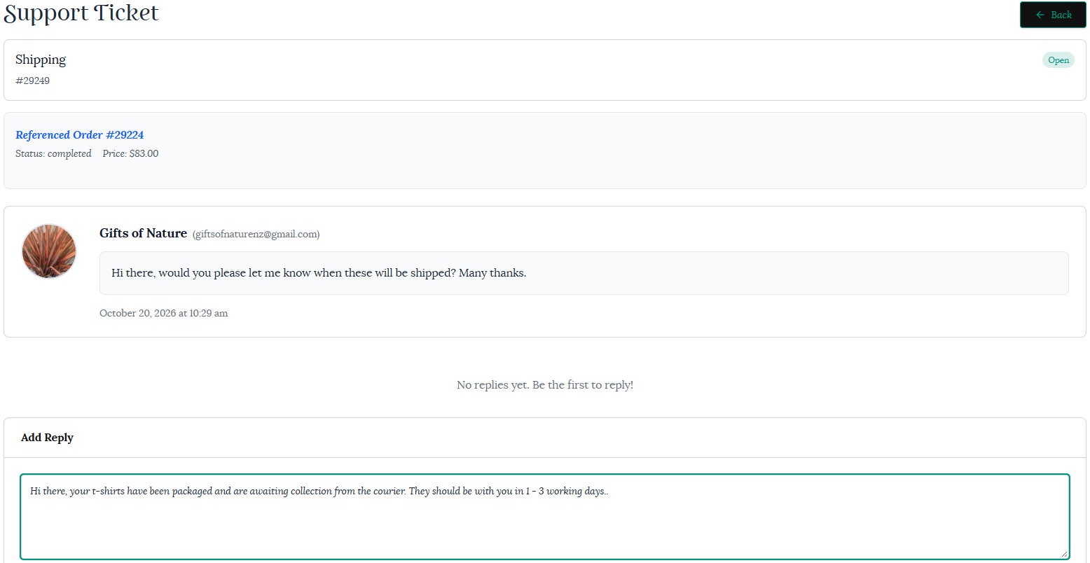 Open support ticket example
