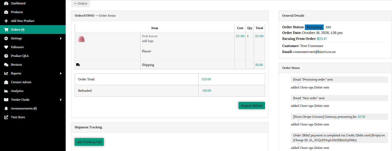Order page from email link
