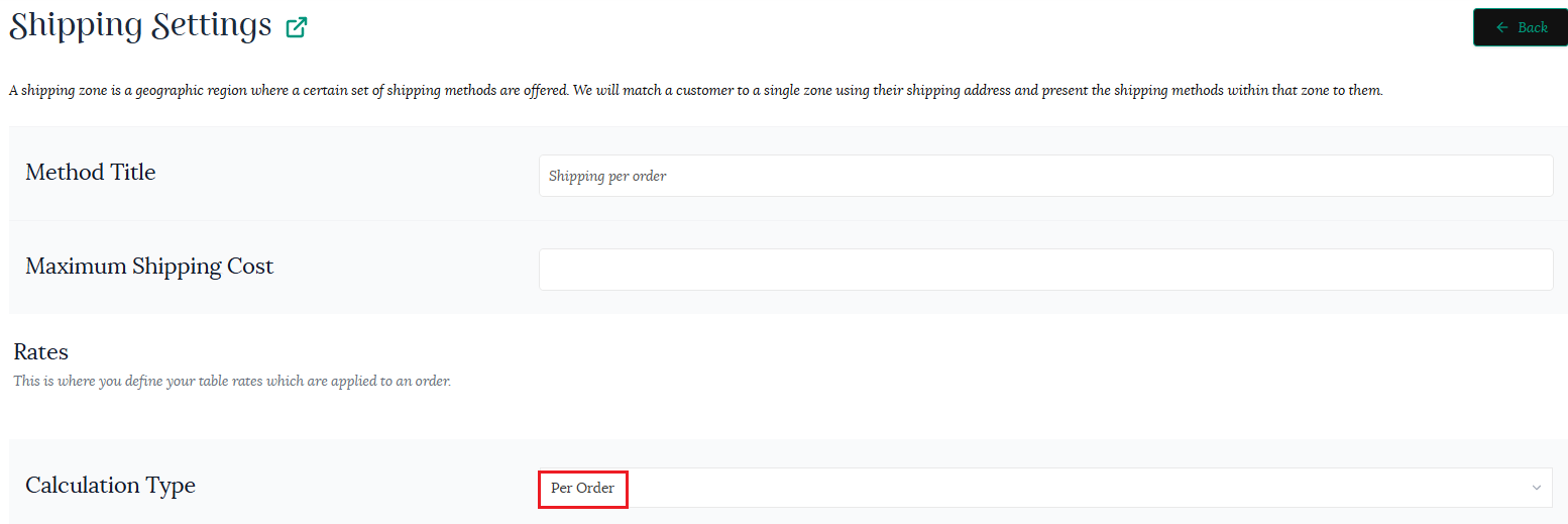 Per order shipping calculation