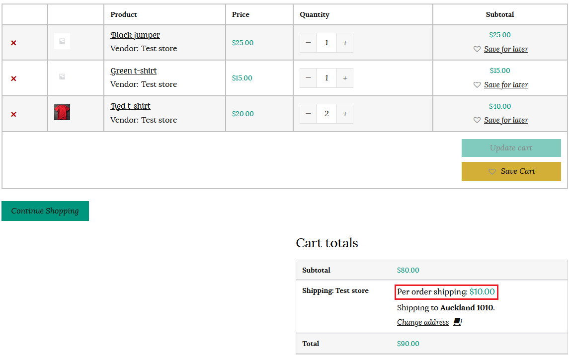 Per order shipping cart example