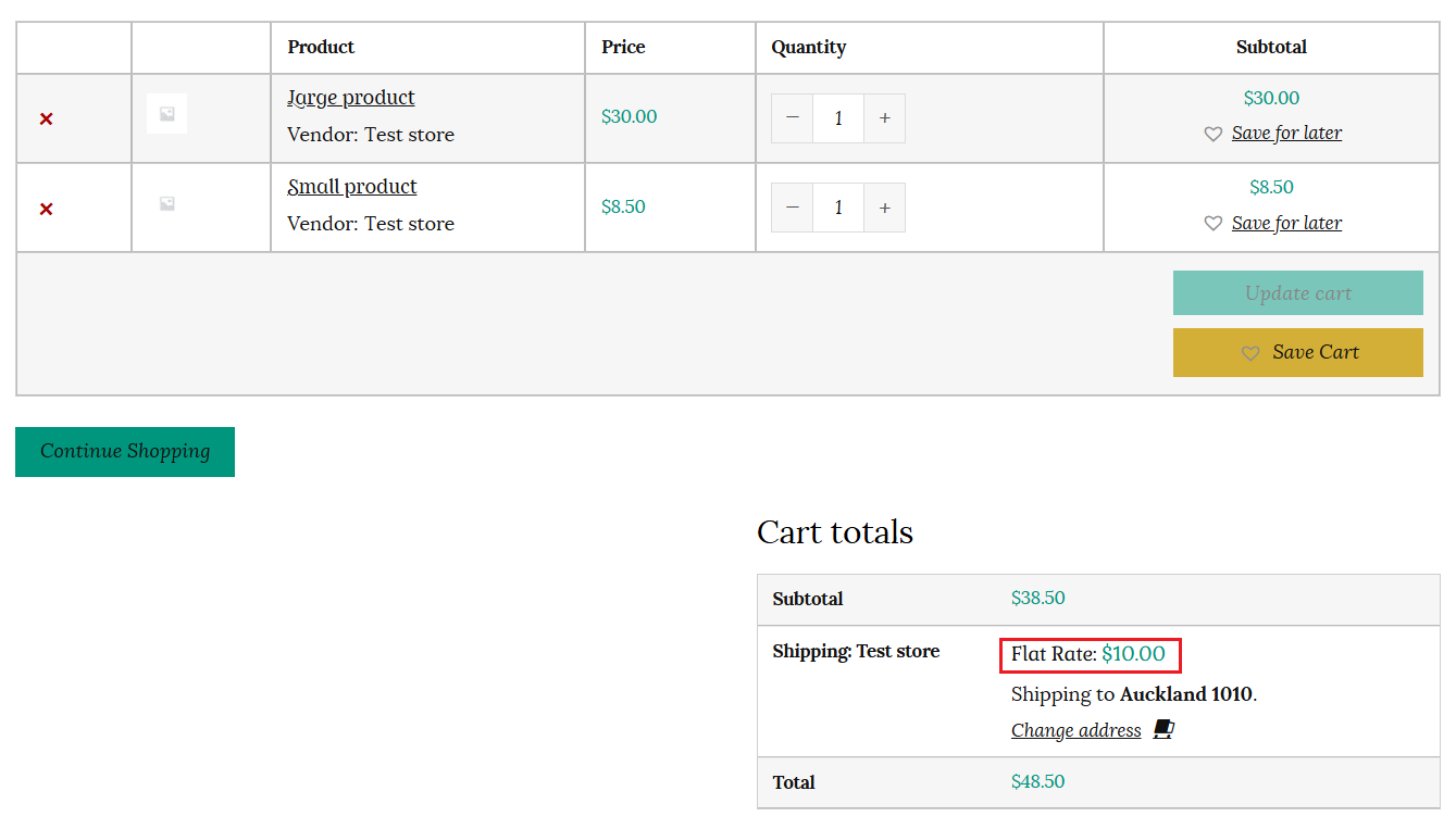 Per order shipping charge in cart