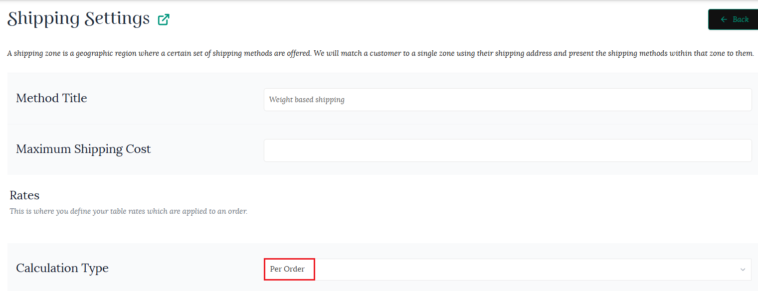 Per order weight based shipping