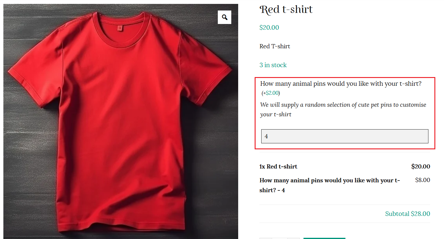 Quantity addon in product page