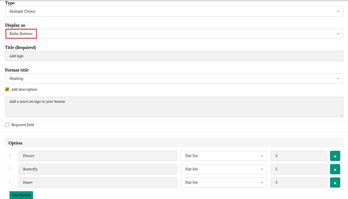 Radio buttons selection in addons