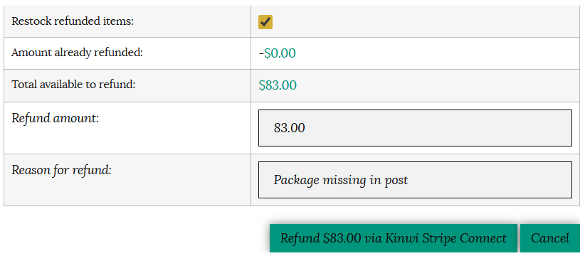 Refund reason on refund form