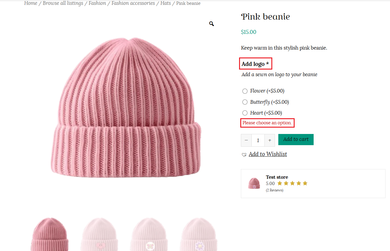 Required field in product page