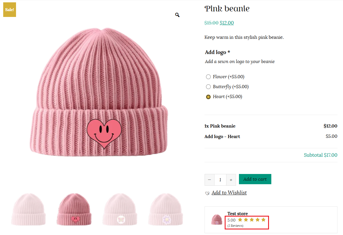 Reviews in product page