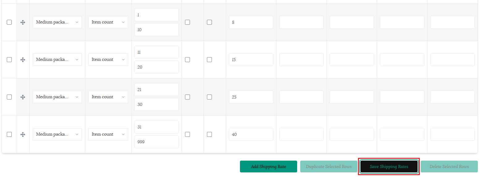 Save shipping rates button