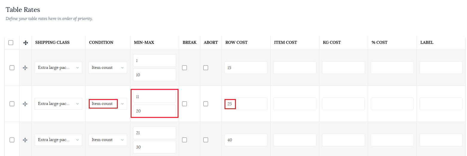 Shipping classes in Lilys store