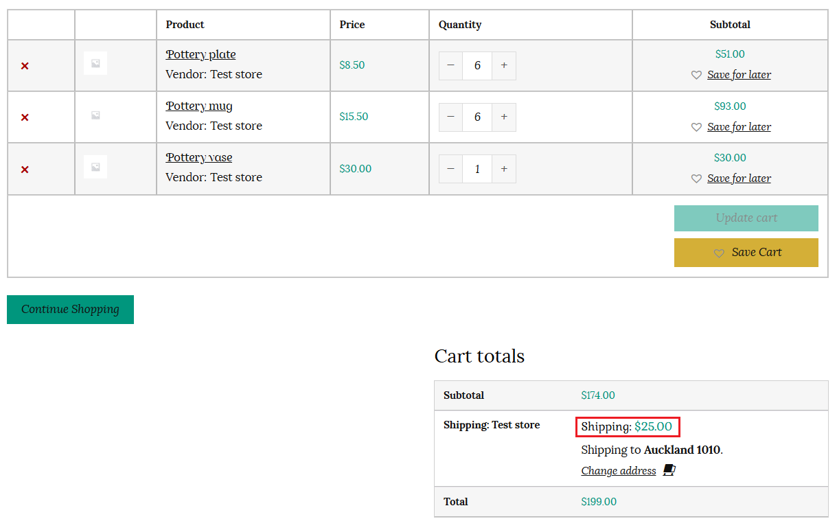 Shipping classes in cart