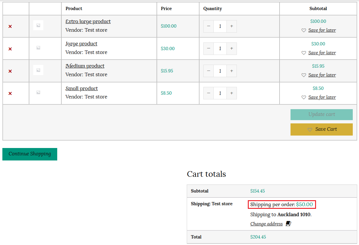 Shipping per order in customer cart