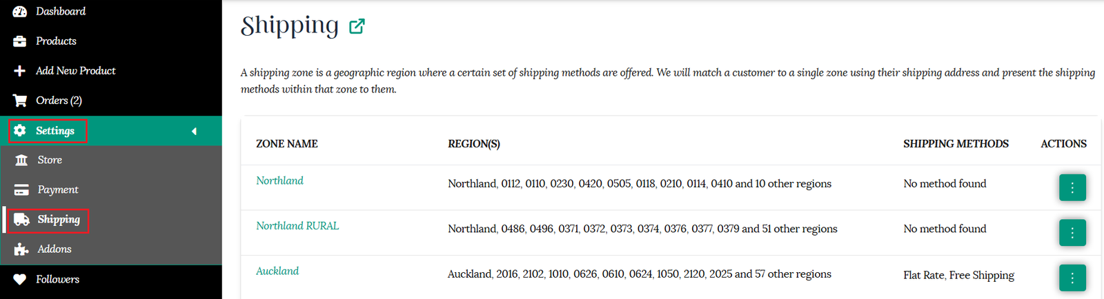Shipping settings in vendor dashboard