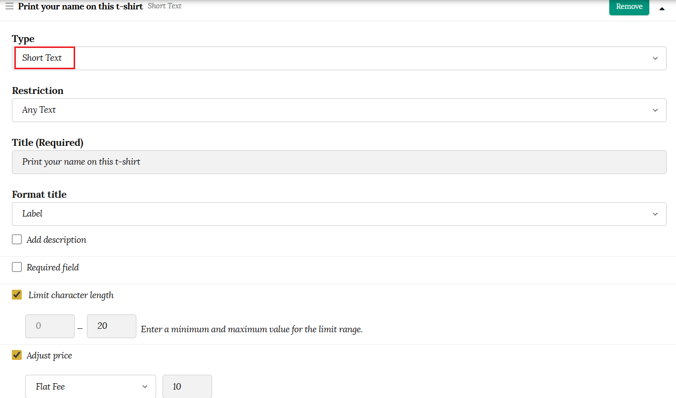Short text addon