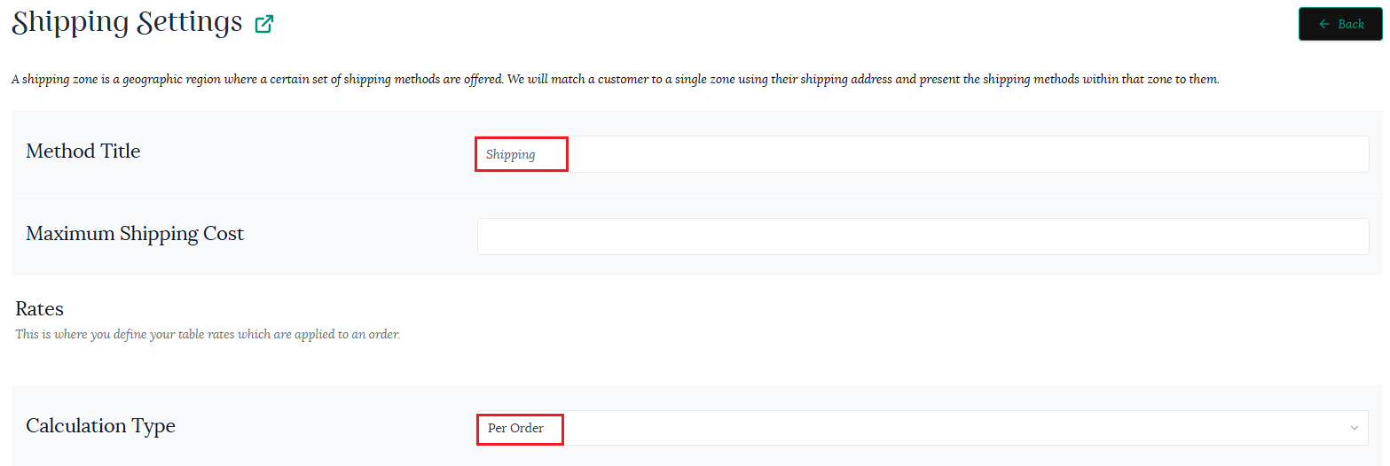 Table rate shipping for Lilys store