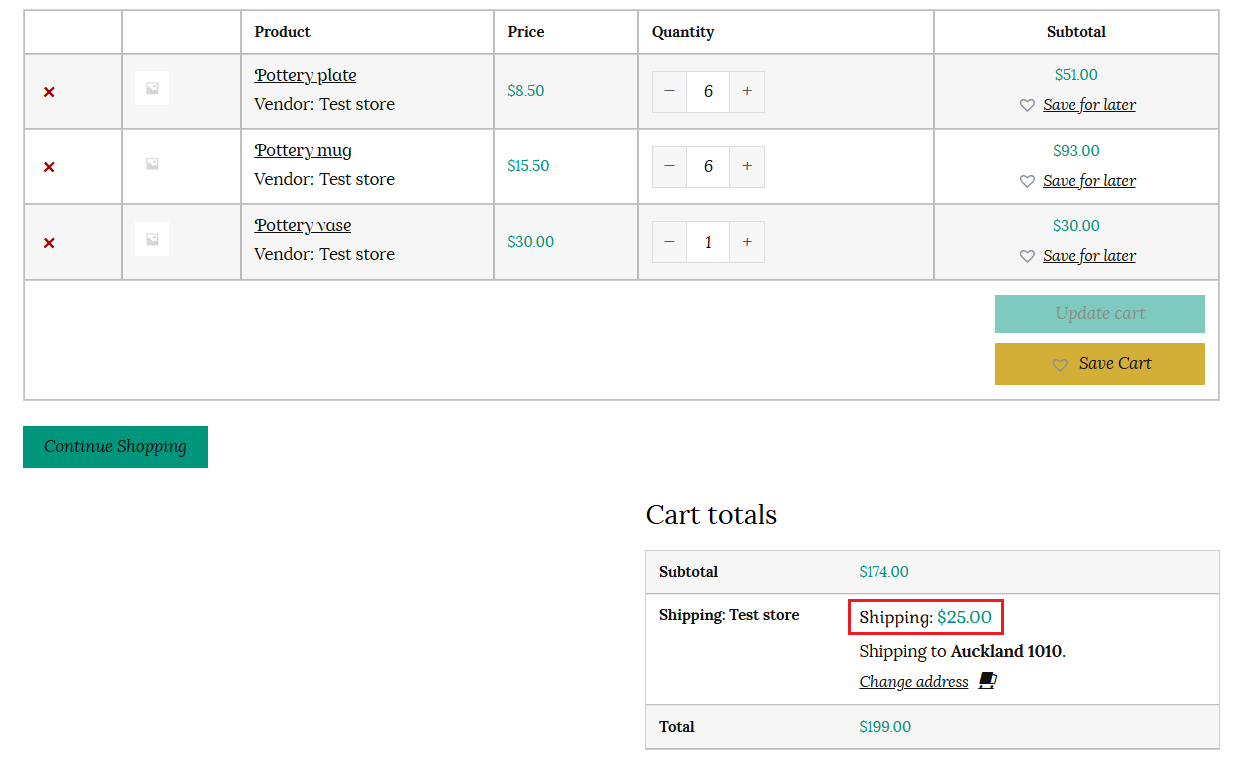 Table rate shipping in cart