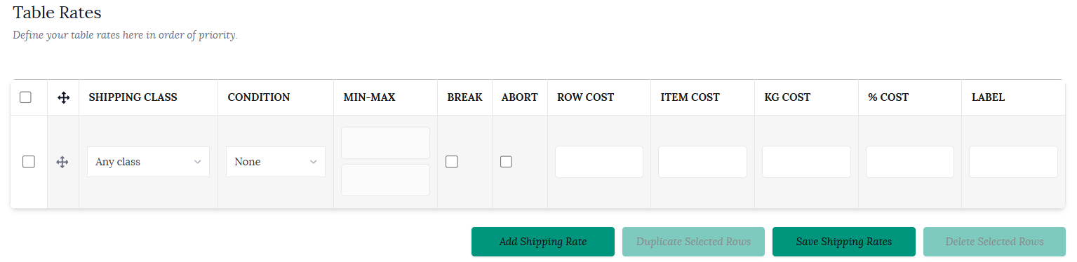 Table rate table